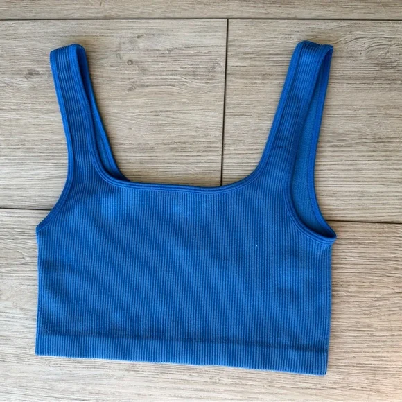 Cotton On Electric Blue Ribbed Square Neck Crop Tank - Picture 1 of 3